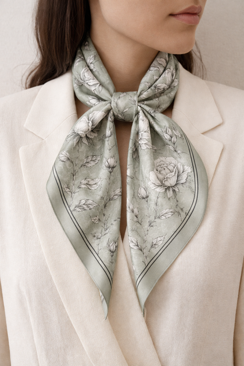 Botanical rose silk scarf
